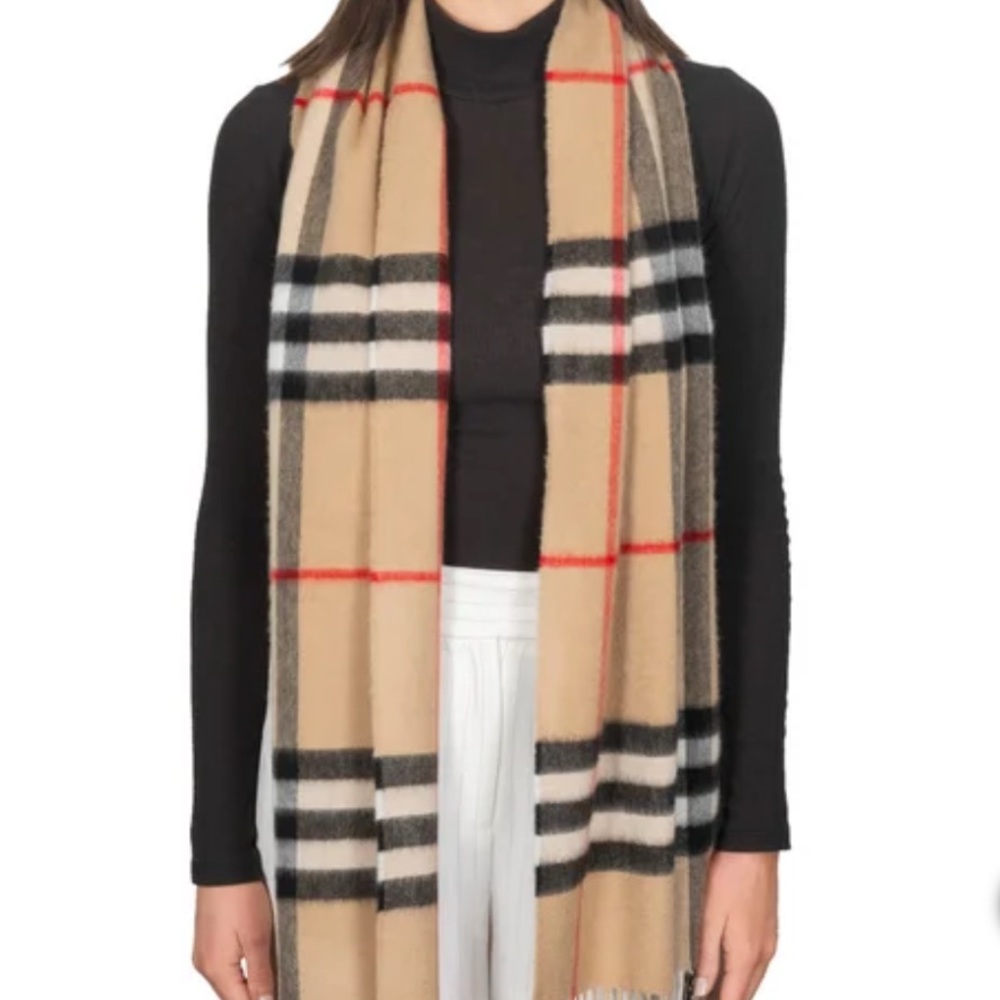 Burberry Tan and Black Checkered Scarf